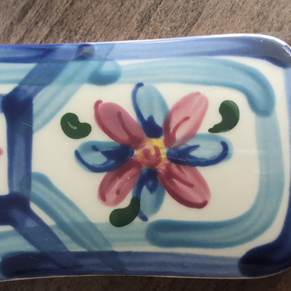 J. Duban Designs Wall Cross Blue Floral Handpainted Ceramic Hanging Tile Christ - Picture 2 of 9